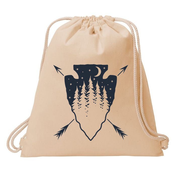 Arrowhead Hunting Pine Tree Moon Scenery Arrowhead Hunter Drawstring Bag