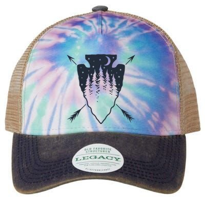 Arrowhead Hunting Pine Tree Moon Scenery Arrowhead Hunter Legacy Tie Dye Trucker Hat