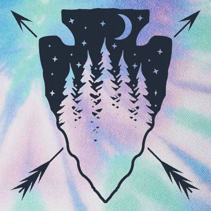 Arrowhead Hunting Pine Tree Moon Scenery Arrowhead Hunter Legacy Tie Dye Trucker Hat