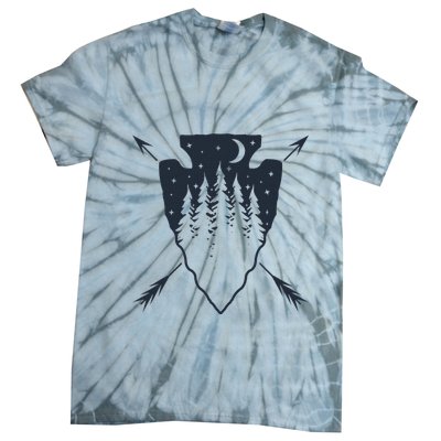 Arrowhead Hunting Pine Tree Moon Scenery Arrowhead Hunter Tie-Dye T-Shirt