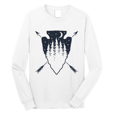 Arrowhead Hunting Pine Tree Moon Scenery Arrowhead Hunter Long Sleeve Shirt