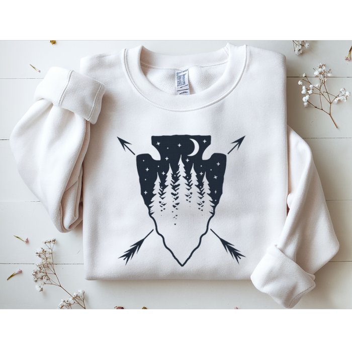 Arrowhead Hunting Pine Tree Moon Scenery Arrowhead Hunter Sweatshirt