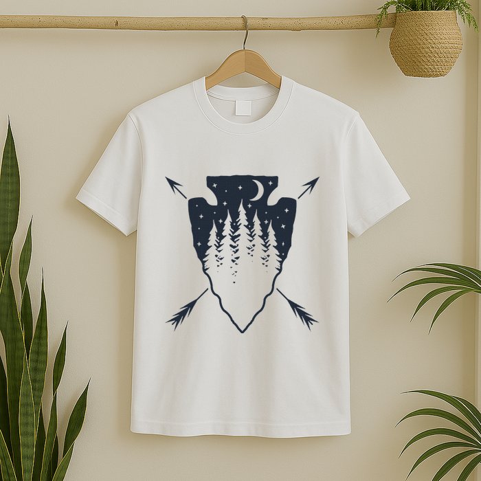 Arrowhead Hunting Pine Tree Moon Scenery Arrowhead Hunter T-Shirt