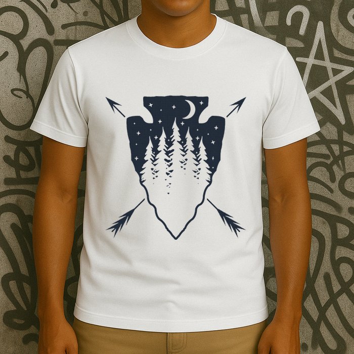 Arrowhead Hunting Pine Tree Moon Scenery Arrowhead Hunter T-Shirt