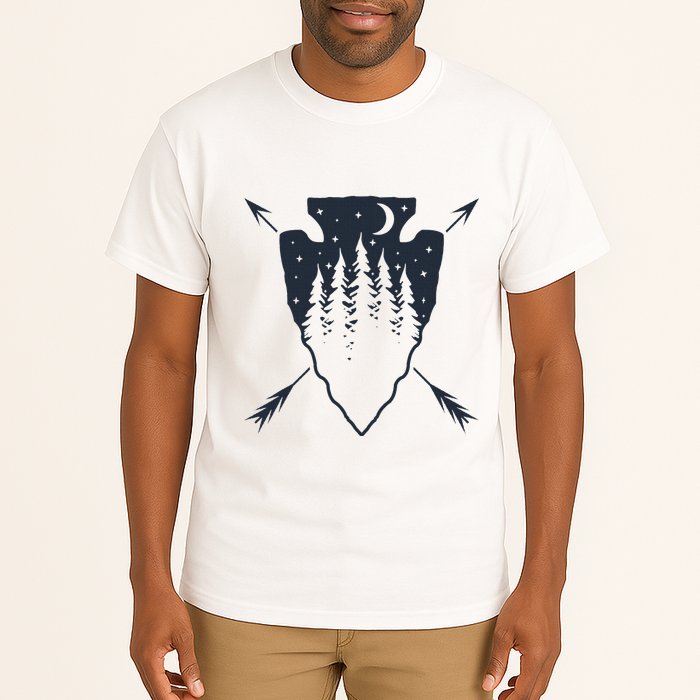 Arrowhead Hunting Pine Tree Moon Scenery Arrowhead Hunter Tall T-Shirt