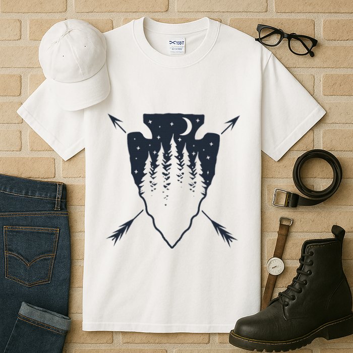 Arrowhead Hunting Pine Tree Moon Scenery Arrowhead Hunter Tall T-Shirt