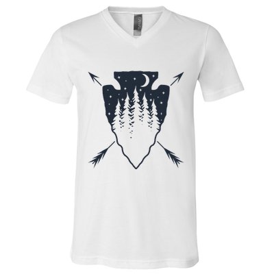 Arrowhead Hunting Pine Tree Moon Scenery Arrowhead Hunter V-Neck T-Shirt