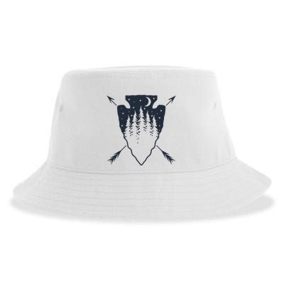 Arrowhead Hunting Pine Tree Moon Scenery Arrowhead Hunter Sustainable Bucket Hat