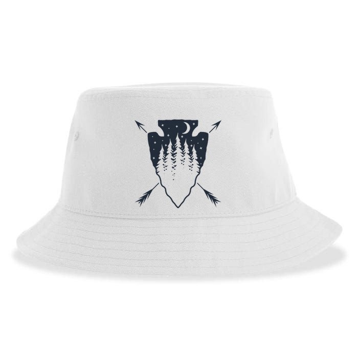 Arrowhead Hunting Pine Tree Moon Scenery Arrowhead Hunter Sustainable Bucket Hat