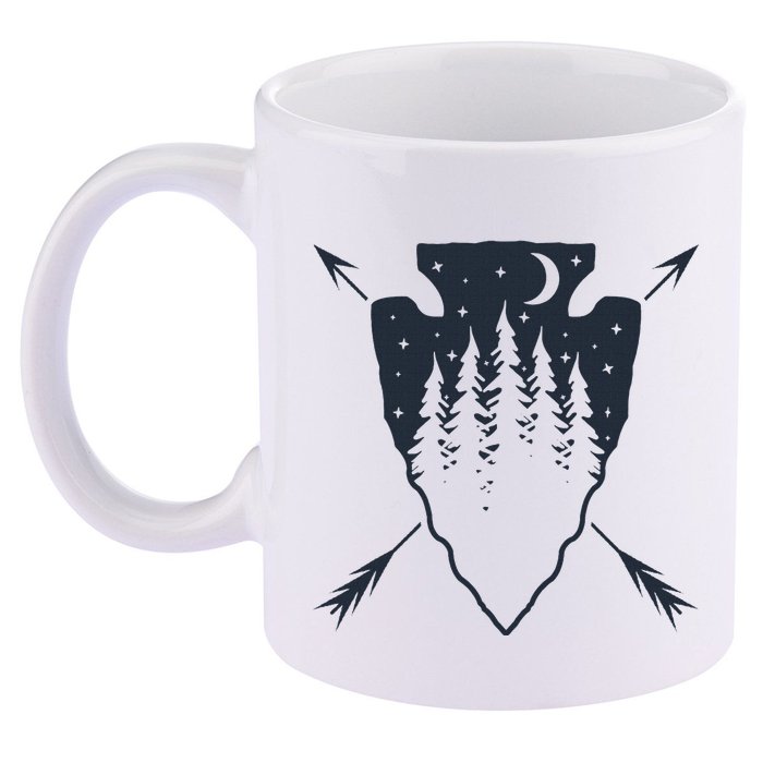 Arrowhead Hunting Pine Tree Moon Scenery Arrowhead Hunter 11oz C Handle Ceramic Mug