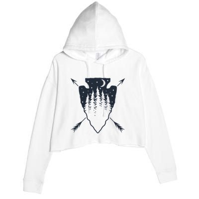Arrowhead Hunting Pine Tree Moon Scenery Arrowhead Hunter Crop Fleece Hoodie