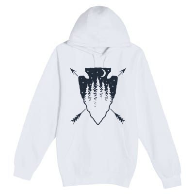 Arrowhead Hunting Pine Tree Moon Scenery Arrowhead Hunter Premium Pullover Hoodie