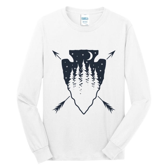 Arrowhead Hunting Pine Tree Moon Scenery Arrowhead Hunter Tall Long Sleeve T-Shirt