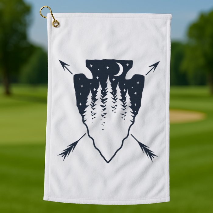 Arrowhead Hunting Pine Tree Moon Scenery Arrowhead Hunter Golf Towel
