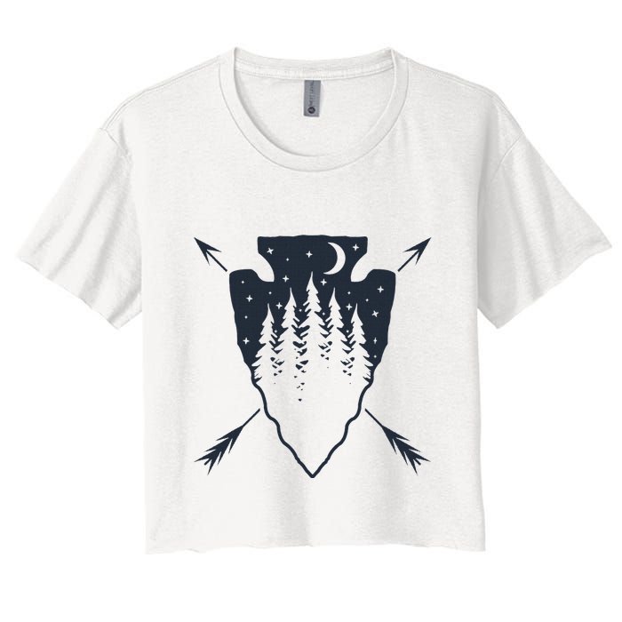 Arrowhead Hunting Pine Tree Moon Scenery Arrowhead Hunter Crop Top
