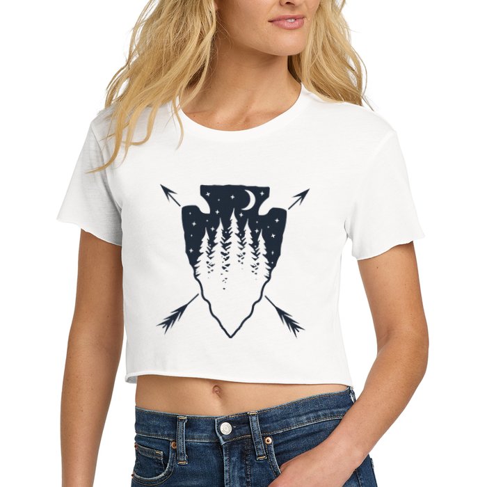 Arrowhead Hunting Pine Tree Moon Scenery Arrowhead Hunter Crop Top