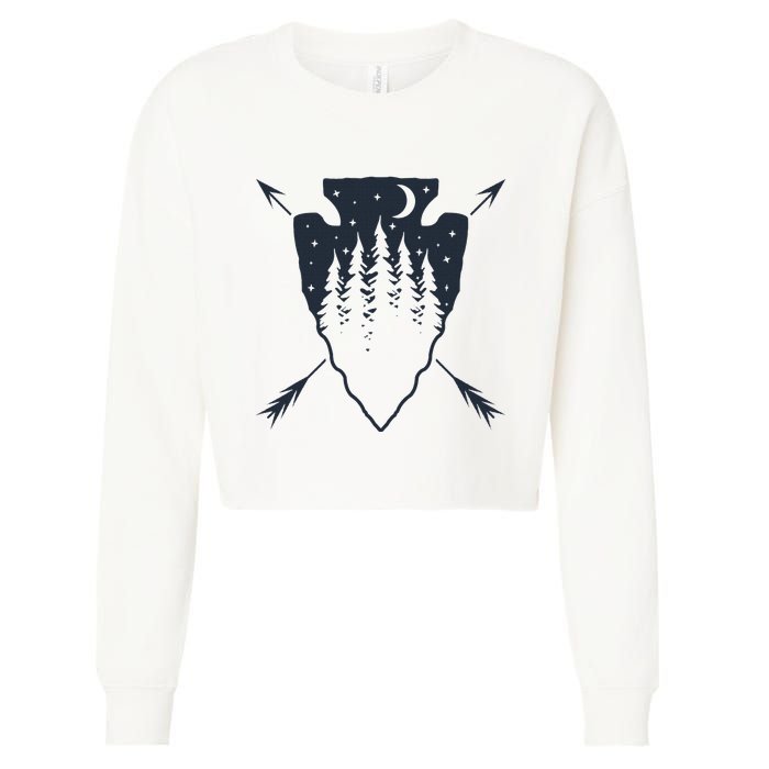 Arrowhead Hunting Pine Tree Moon Scenery Arrowhead Hunter Cropped Pullover Crew