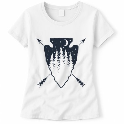 Arrowhead Hunting Pine Tree Moon Scenery Arrowhead Hunter Womens T-Shirt