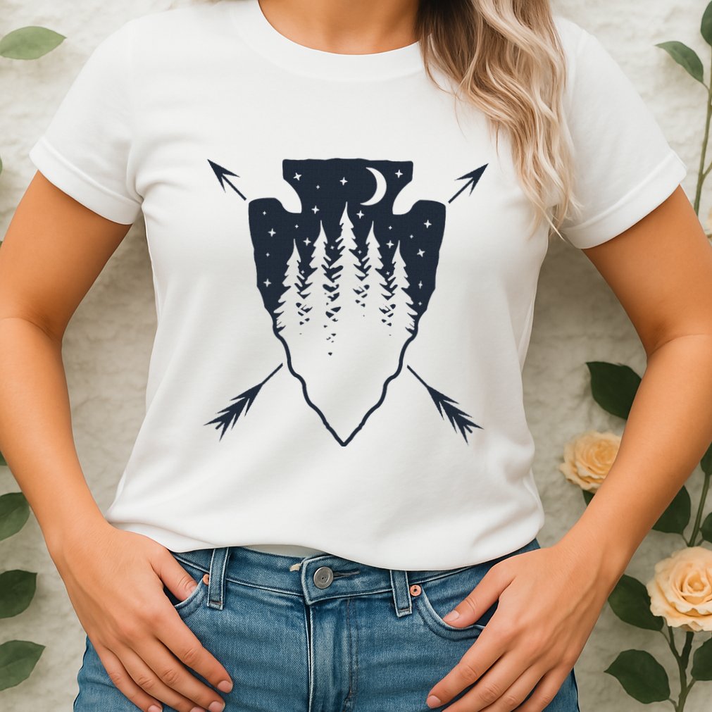 Arrowhead Hunting Pine Tree Moon Scenery Arrowhead Hunter Womens T-Shirt