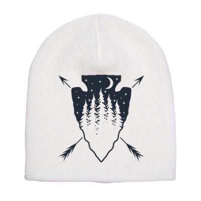 Arrowhead Hunting Pine Tree Moon Scenery Arrowhead Hunter Short Acrylic Beanie