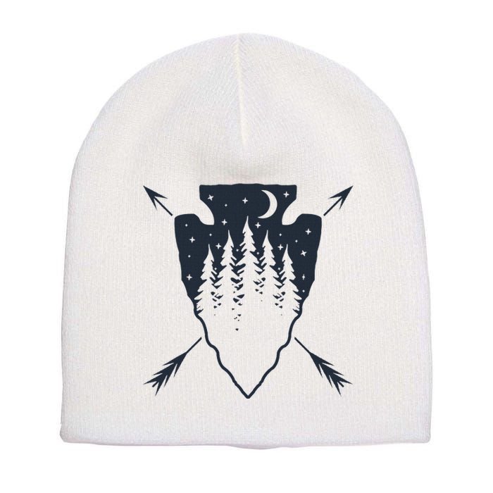 Arrowhead Hunting Pine Tree Moon Scenery Arrowhead Hunter Short Acrylic Beanie