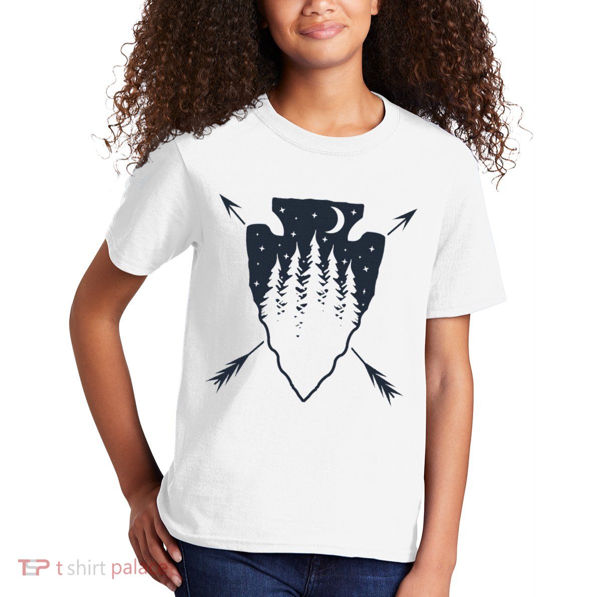 Arrowhead Hunting Pine Tree Moon Scenery Arrowhead Hunter Kids T-Shirt