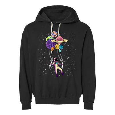 Astronaut Holding Planet Balloons STEM Kids Garment-Dyed Fleece Hoodie