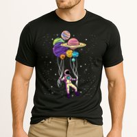 Astronaut Holding Planet Balloons STEM Kids Cooling Performance Crew T-Shirt