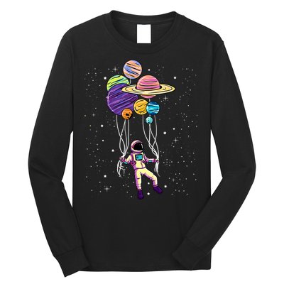Astronaut Holding Planet Balloons STEM Kids Long Sleeve Shirt