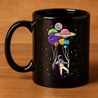Astronaut Holding Planet Balloons STEM Kids 11oz C Handle Ceramic Mug