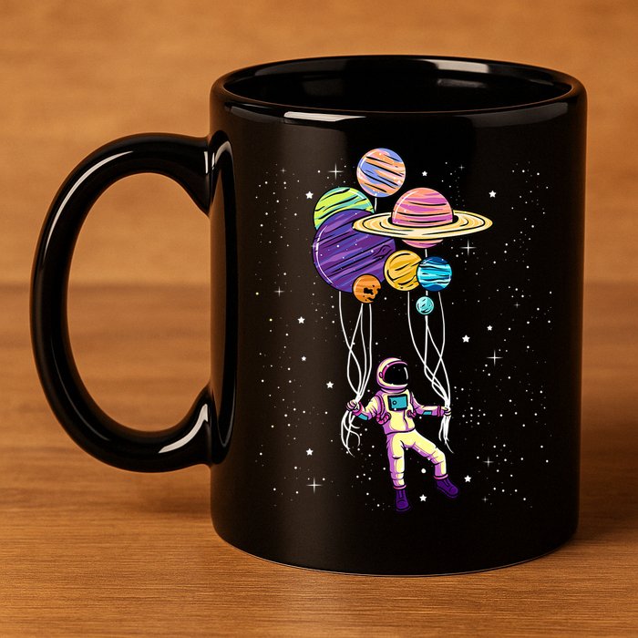 Astronaut Holding Planet Balloons STEM Kids 11oz C Handle Ceramic Mug
