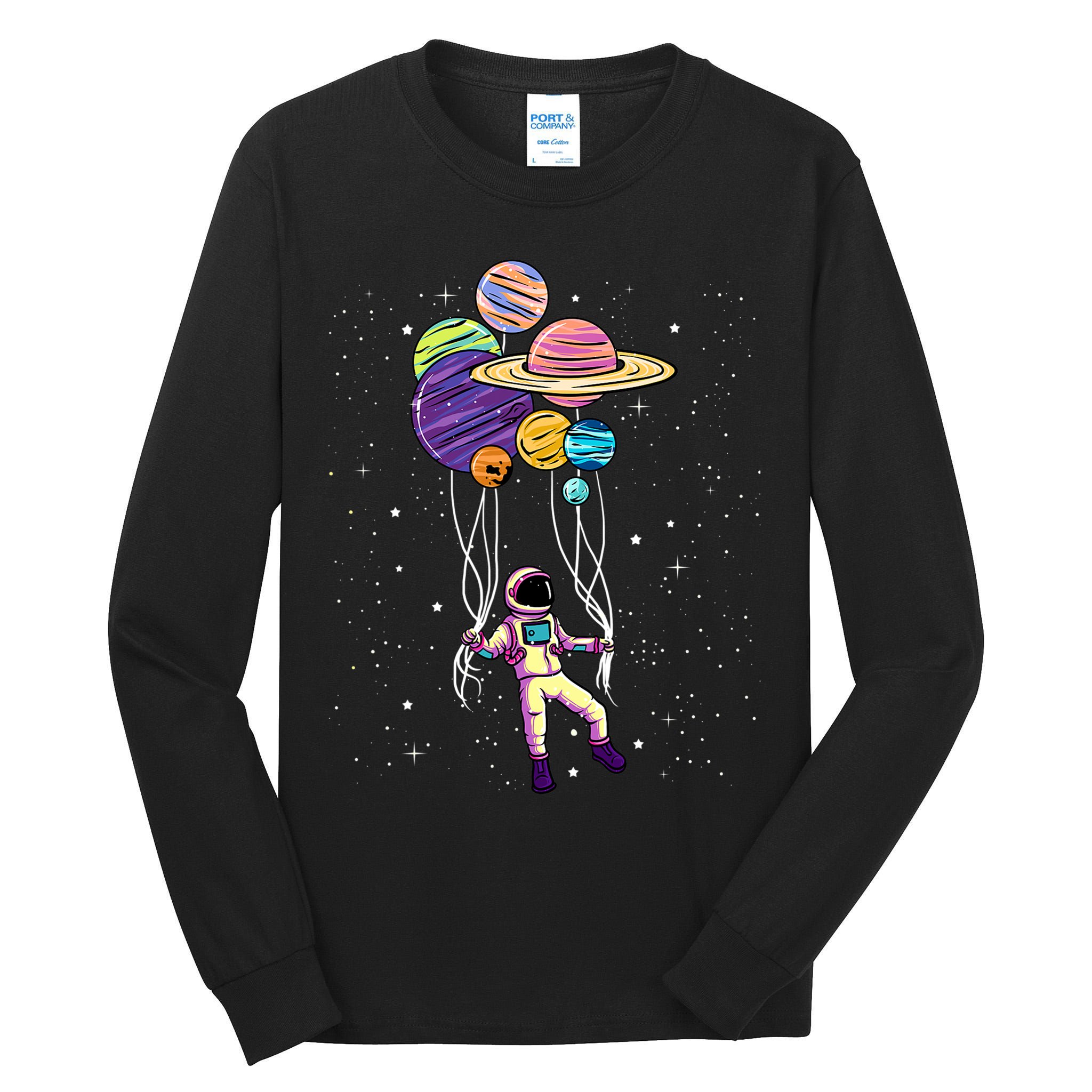 Astronaut Holding Planet Balloons STEM Kids Tall Long Sleeve T-Shirt