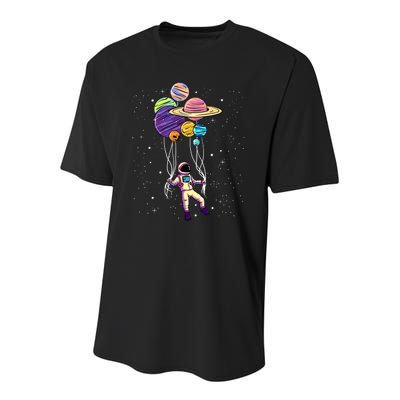 Astronaut Holding Planet Balloons STEM Kids Youth Performance Sprint T-Shirt