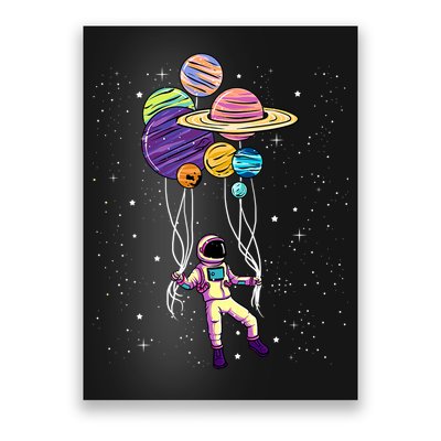 Astronaut Holding Planet Balloons STEM Kids Poster