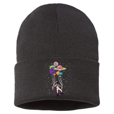 Astronaut Holding Planet Balloons STEM Kids Sustainable Knit Beanie