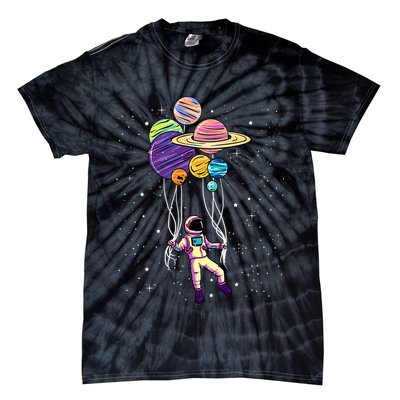 Astronaut Holding Planet Balloons STEM Kids Tie-Dye T-Shirt