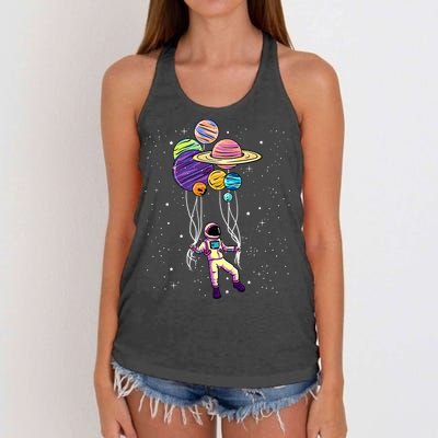 Astronaut Holding Planet Balloons STEM Kids Women's Knotted Racerback Tank