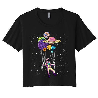 Astronaut Holding Planet Balloons STEM Kids Crop Top