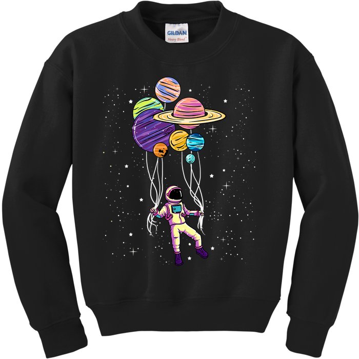 Astronaut Holding Planet Balloons STEM Kids Kids Sweatshirt