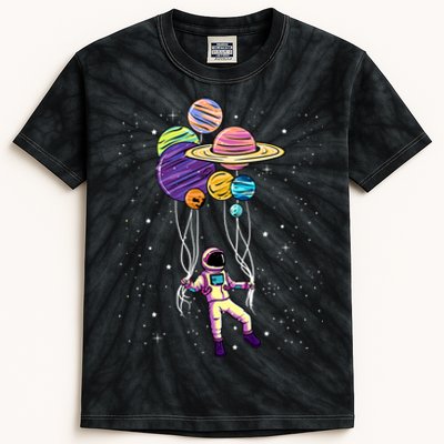 Astronaut Holding Planet Balloons STEM Kids Kids Tie-Dye T-Shirt