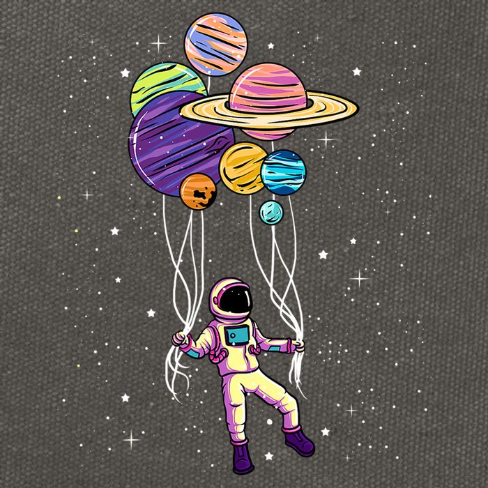 Astronaut Holding Planet Balloons STEM Kids Cotton Canvas Backpack