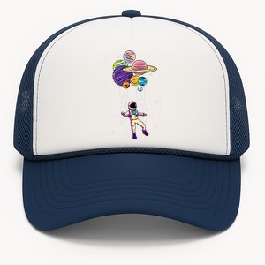 Astronaut Holding Planet Balloons STEM Trucker Hat