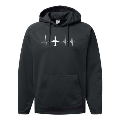 Airplane Heartbeat Pilot Flying Cool Aviator Performance Fleece Hoodie