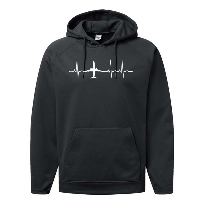 Airplane Heartbeat Pilot Flying Cool Aviator Performance Fleece Hoodie