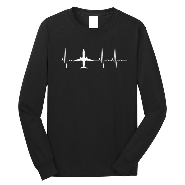 Airplane Heartbeat Pilot Flying Cool Aviator Long Sleeve Shirt