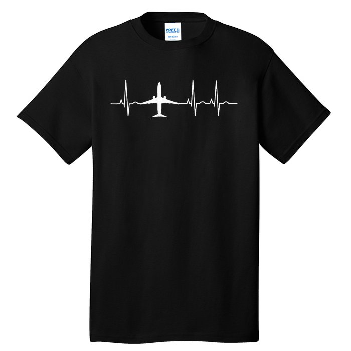 Airplane Heartbeat Pilot Flying Cool Aviator Tall T-Shirt