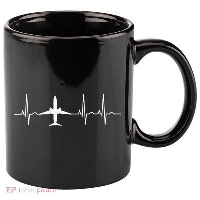 Airplane Heartbeat Pilot Flying Cool Aviator 11oz C Handle Ceramic Mug