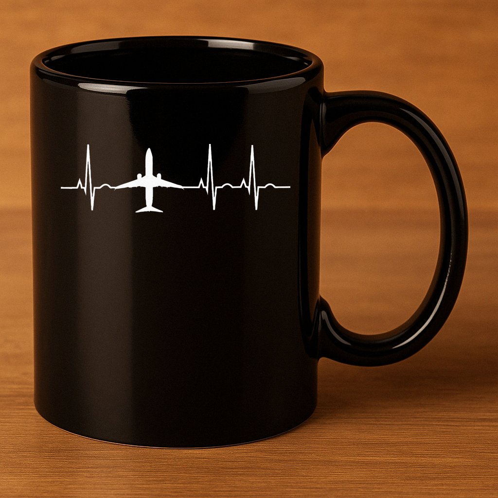 Airplane Heartbeat Pilot Flying Cool Aviator 11oz C Handle Ceramic Mug
