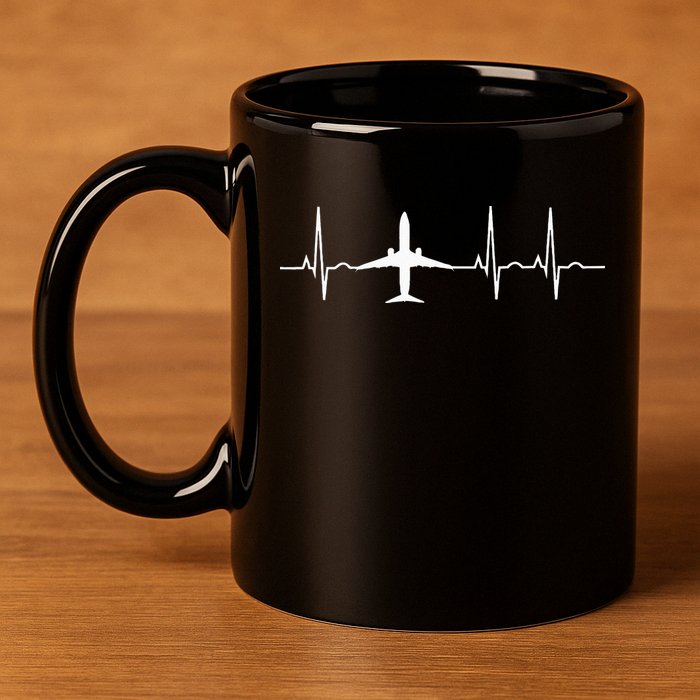 Airplane Heartbeat Pilot Flying Cool Aviator 11oz C Handle Ceramic Mug