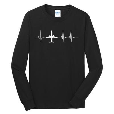 Airplane Heartbeat Pilot Flying Cool Aviator Tall Long Sleeve T-Shirt